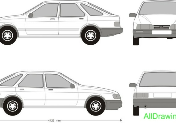 Ford Sierra MK3 Sedan, Hatchback, Wagon (1989) (Ford Sierra MK3 Sedan, Hatchback, Universal (1989)) - drawings (drawings) of the car